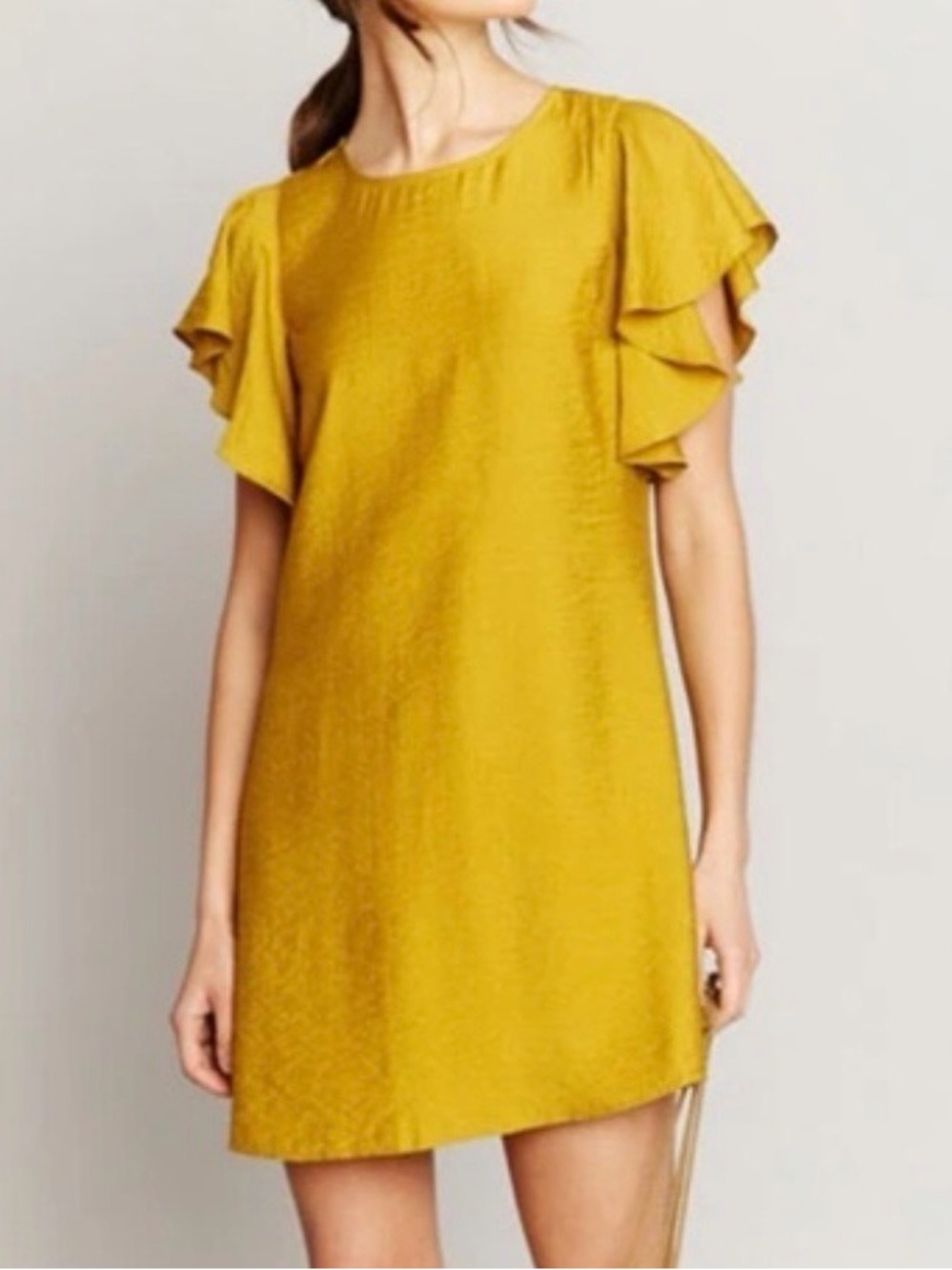 Mustard Ruffle Sleeve Shift Dress - Women